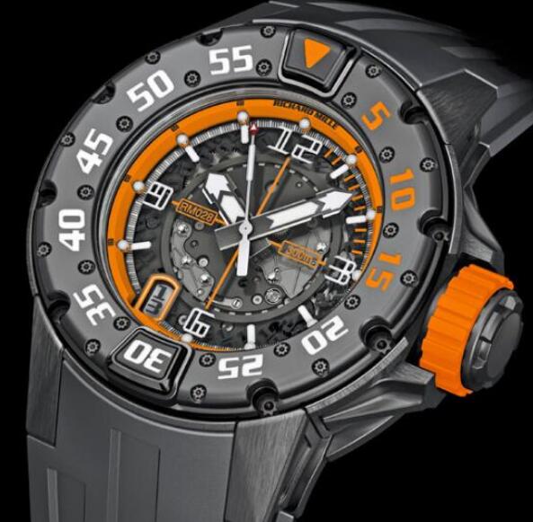 Review Replica Richard Mille RM 028 Diver Orange Flash Black Titanium Watch - Click Image to Close